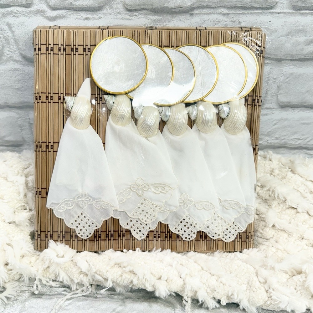 Vtg Bamboo 6pc Placemats Capiz‎ Napkin Rings Coasters Boho Beach Table Settings